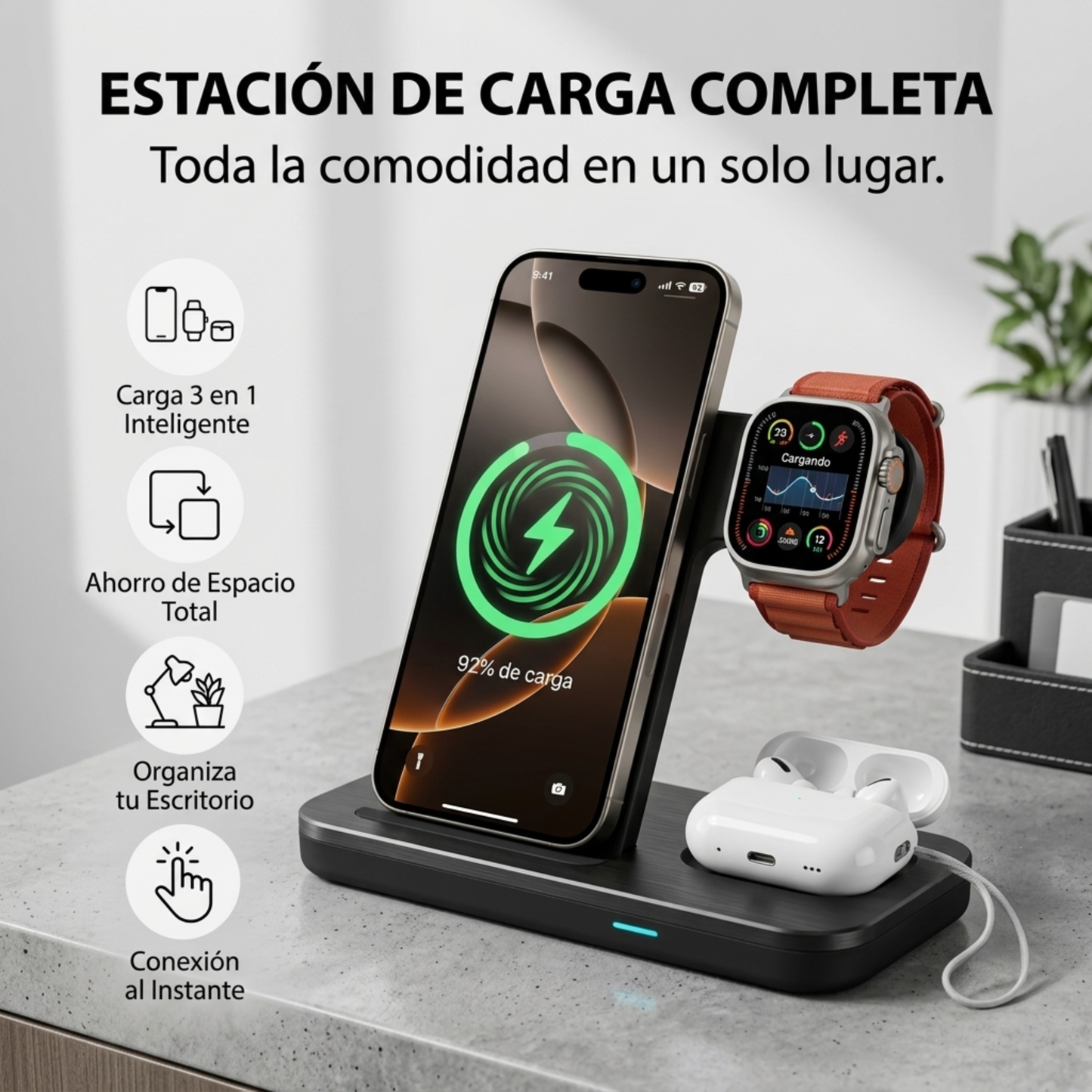 Cargador Inalámbrico 3 En 1